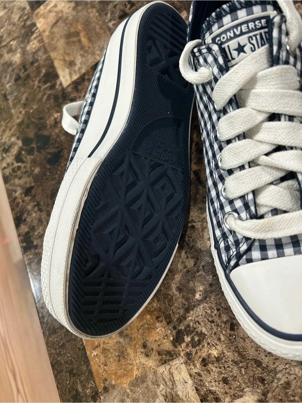 Converse Kids Navy and White Gingham Low Top Sneakers